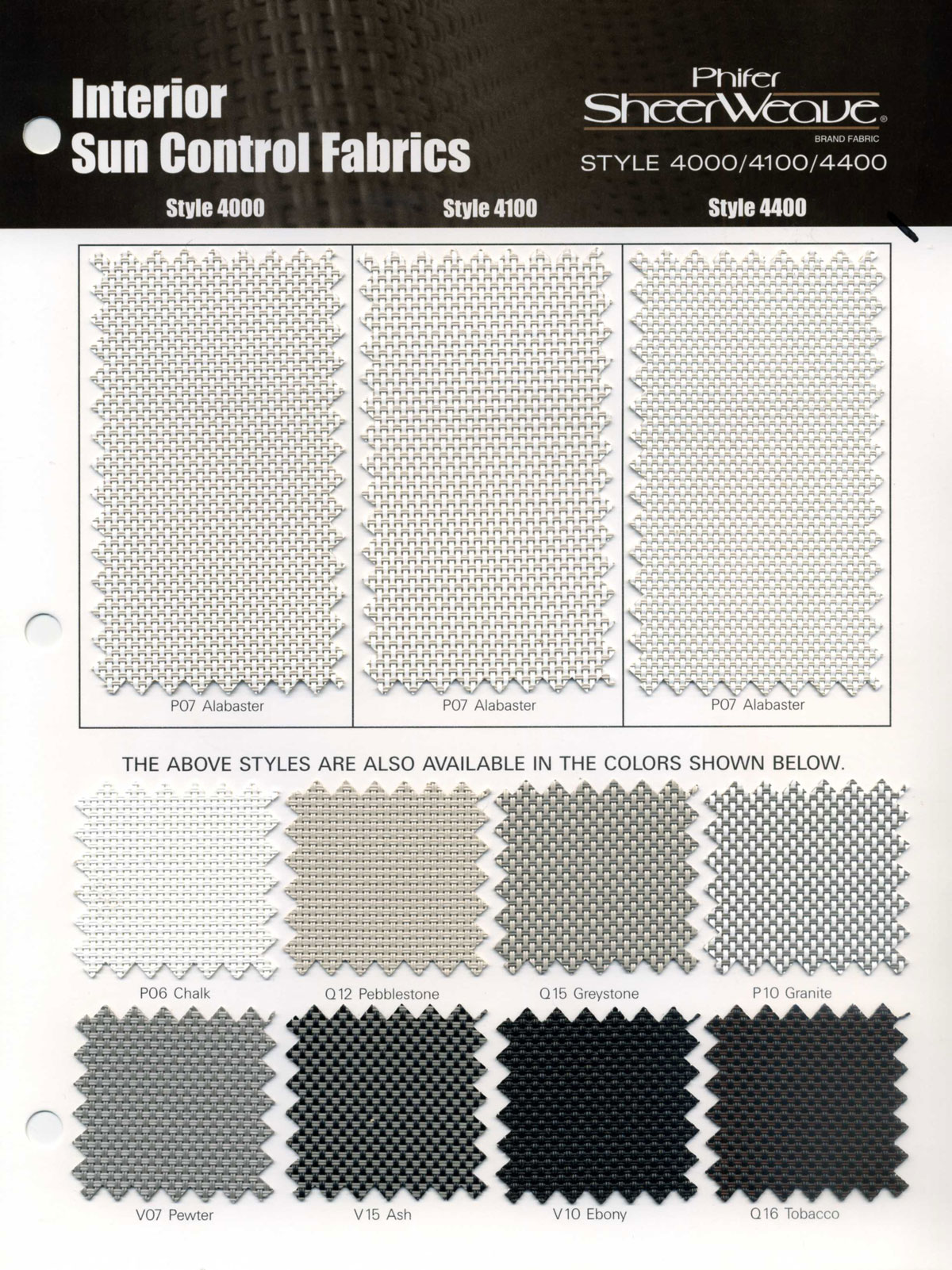 Phifer Sheerweave Phifer SheerWeave Style 4100 Sample Card in Style 4100 Phifer 4100  Fabric